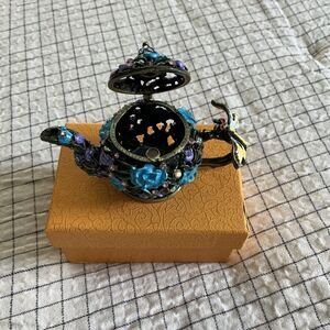 YU FENG Mini Teapot Trinket Box Hinged For Girls Ring Holder Handmade Ring Ho...